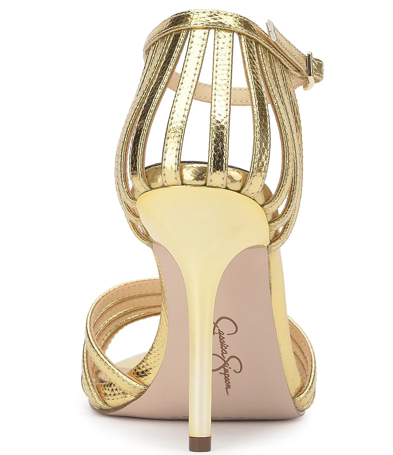 Jessica Simpson Nuvire Metallic Snake Embossed Caged Dress Sandals
