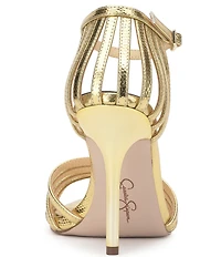 Jessica Simpson Nuvire Metallic Snake Embossed Caged Dress Sandals