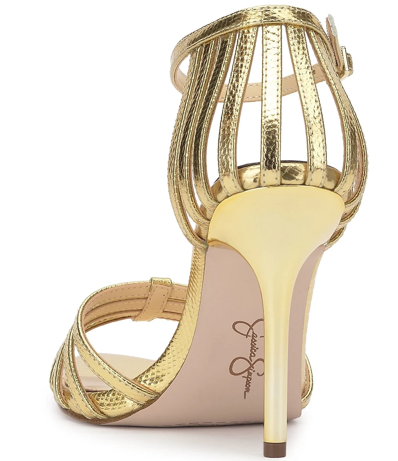 Jessica Simpson Nuvire Metallic Snake Embossed Caged Dress Sandals