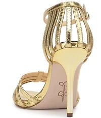 Jessica Simpson Nuvire Metallic Snake Embossed Caged Dress Sandals