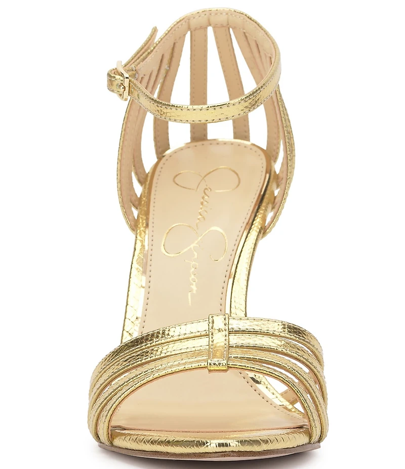 Jessica Simpson Nuvire Metallic Snake Embossed Caged Dress Sandals
