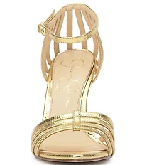 Jessica Simpson Nuvire Metallic Snake Embossed Caged Dress Sandals
