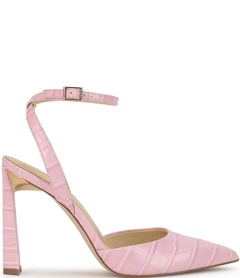 Jessica Simpson Ocanna Croco Embossed Ankle Wrap Pointed Toe Pumps
