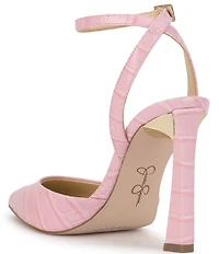 Jessica Simpson Ocanna Croco Embossed Ankle Wrap Pointed Toe Pumps