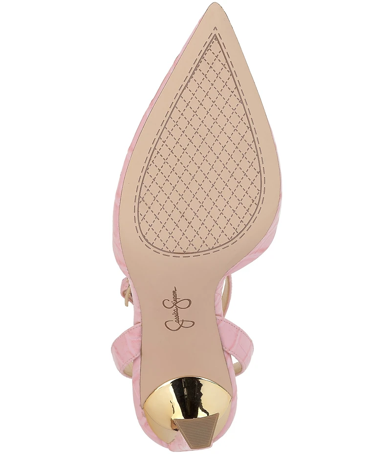 Jessica Simpson Ocanna Croco Embossed Ankle Wrap Pointed Toe Pumps