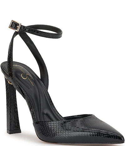 Jessica Simpson Ocanna Snake Embossed Ankle Wrap Pumps