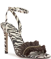 Jessica Simpson Omiena Raffia Fringe Embellished Zebra Print Dress Sandals