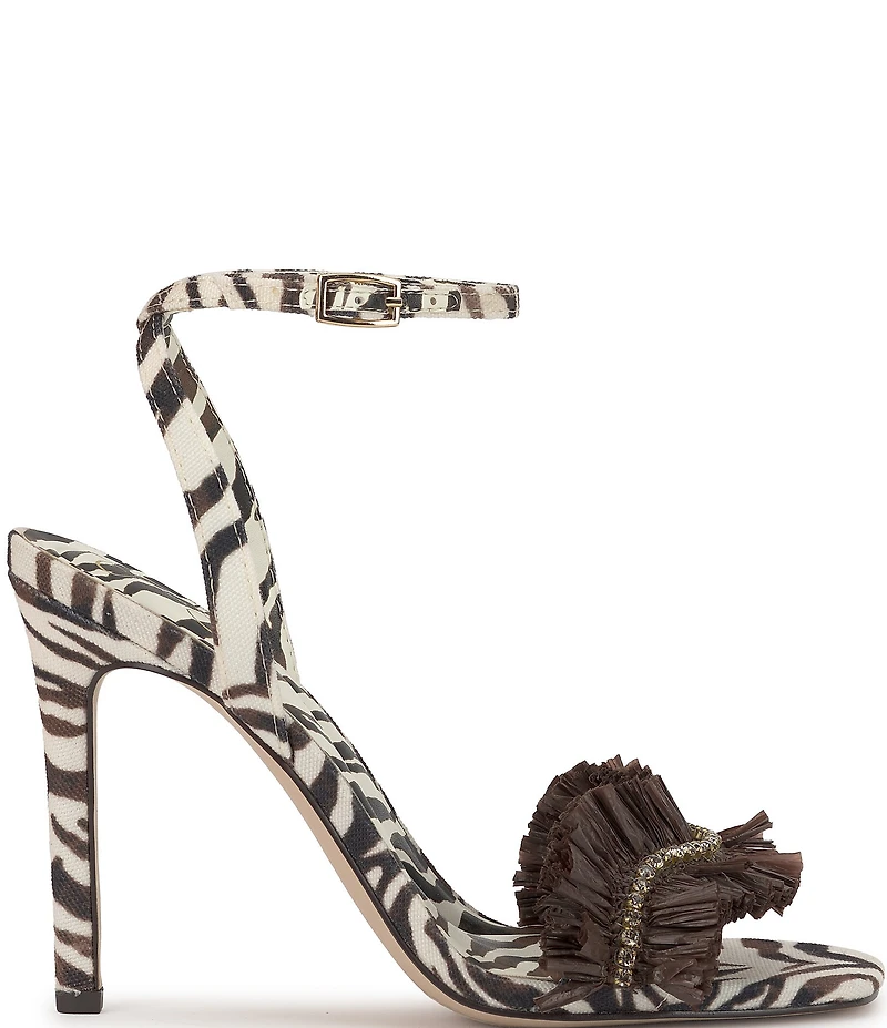 Jessica Simpson Omiena Raffia Fringe Embellished Zebra Print Dress Sandals