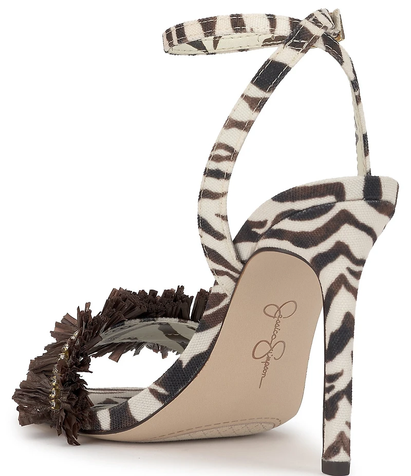 Jessica Simpson Omiena Raffia Fringe Embellished Zebra Print Dress Sandals