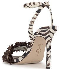 Jessica Simpson Omiena Raffia Fringe Embellished Zebra Print Dress Sandals