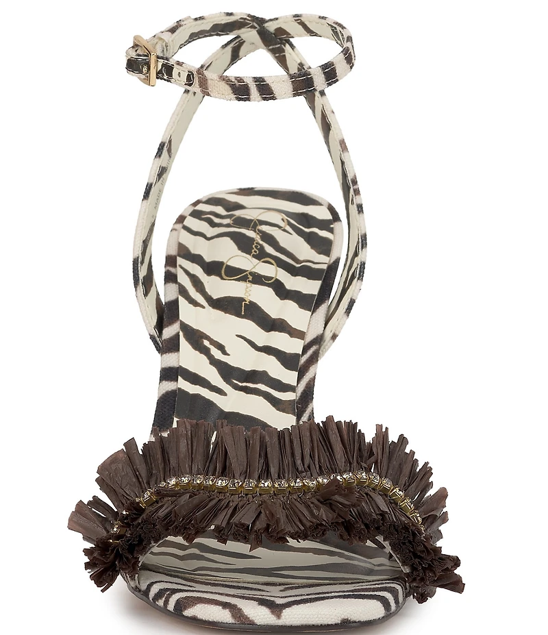 Jessica Simpson Omiena Raffia Fringe Embellished Zebra Print Dress Sandals