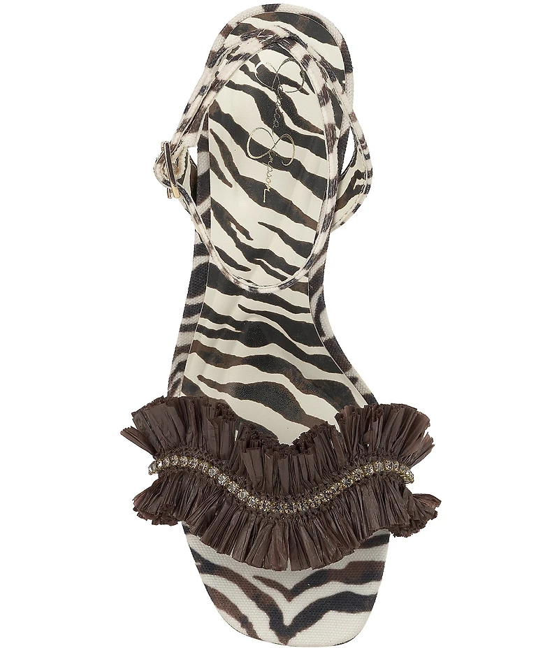 Jessica Simpson Omiena Raffia Fringe Embellished Zebra Print Dress Sandals