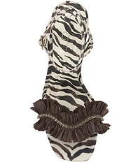 Jessica Simpson Omiena Raffia Fringe Embellished Zebra Print Dress Sandals