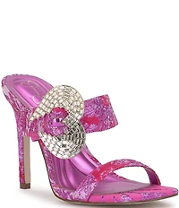 Jessica Simpson Orrieta Printed Embellished Heart Buckle Dress Slide Sandals