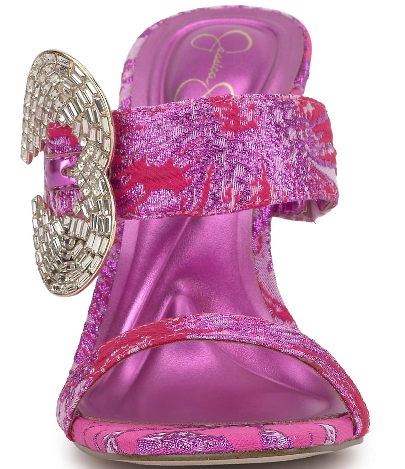 Jessica Simpson Orrieta Printed Embellished Heart Buckle Dress Slide Sandals