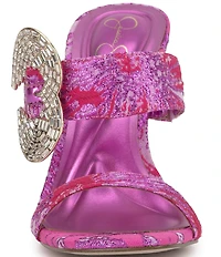Jessica Simpson Orrieta Printed Embellished Heart Buckle Dress Slide Sandals