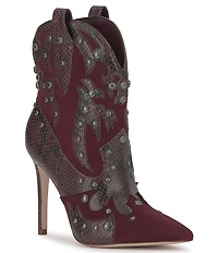 Jessica Simpson Palieve Suede Snake Embossed Leather Western Booties