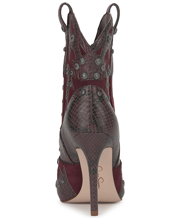 Jessica Simpson Palieve Suede Snake Embossed Leather Western Booties