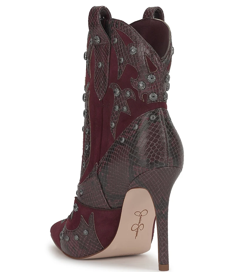 Jessica Simpson Palieve Suede Snake Embossed Leather Western Booties