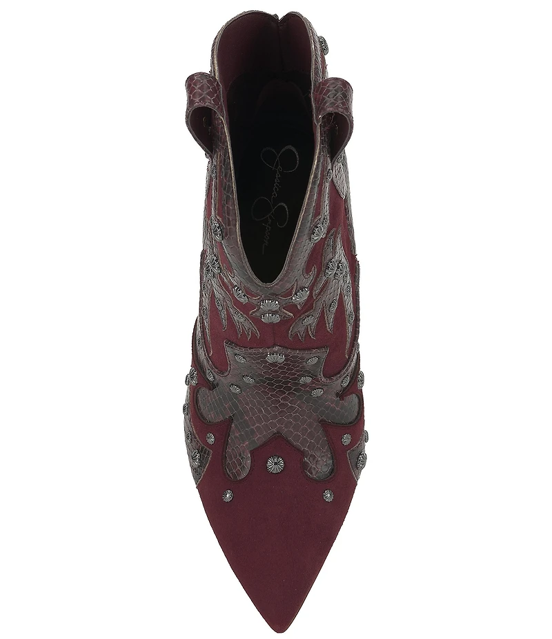 Jessica Simpson Palieve Suede Snake Embossed Leather Western Booties