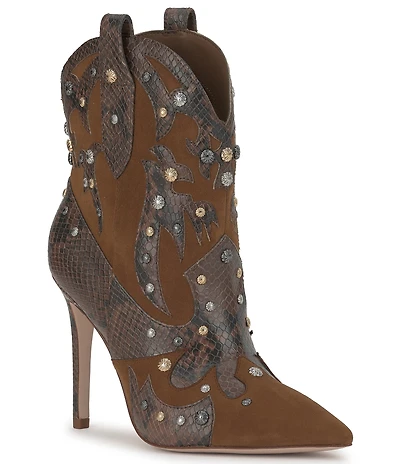 Jessica Simpson Palieve Suede Snake Embossed Leather Western Booties