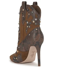 Jessica Simpson Palieve Suede Snake Embossed Leather Western Booties