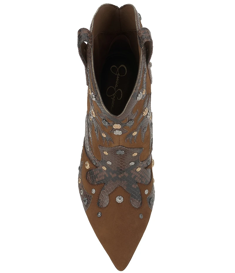 Jessica Simpson Palieve Suede Snake Embossed Leather Western Booties