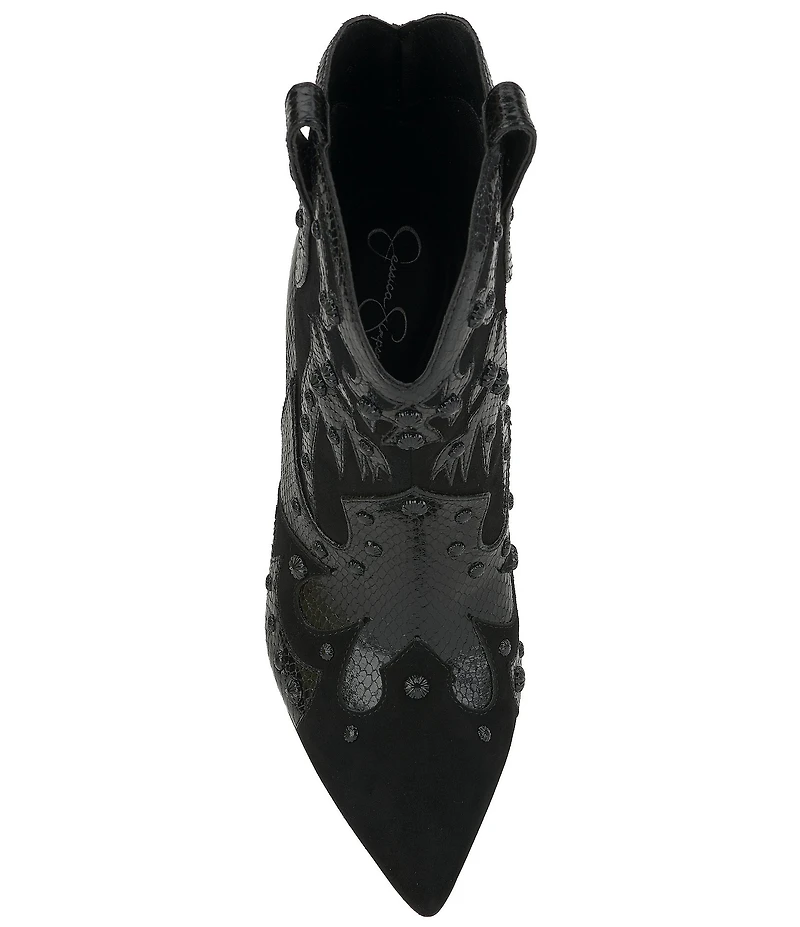 Jessica Simpson Palieve Suede Snake Embossed Leather Western Booties