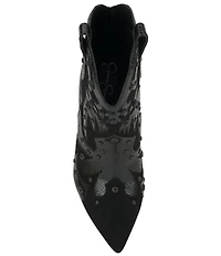 Jessica Simpson Palieve Suede Snake Embossed Leather Western Booties
