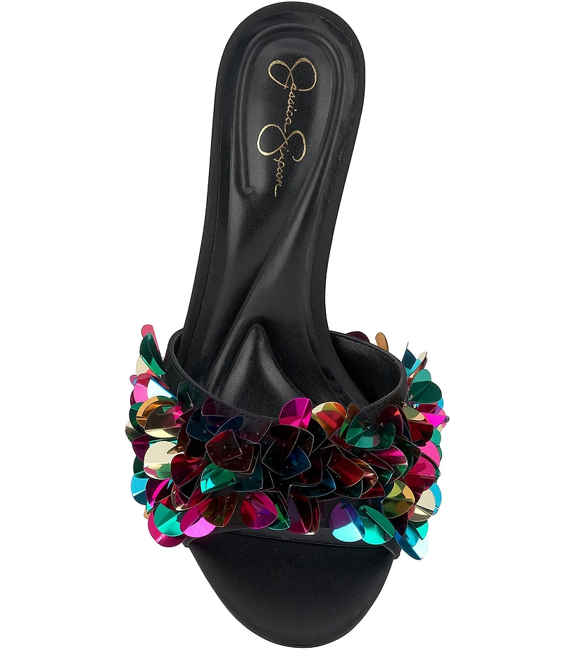 Jessica Simpson Palora Satin Sequin Dress Slide Sandals