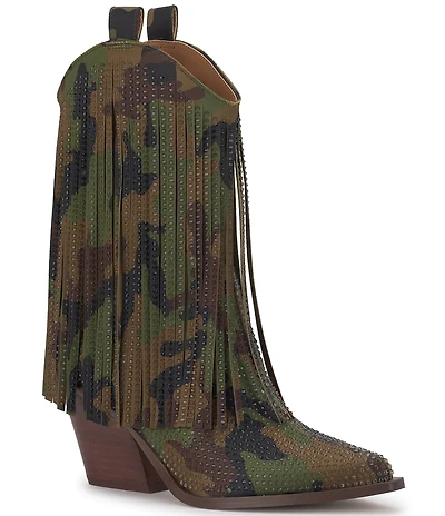 Jessica Simpson Paredisa Camouflage Rhinestone Fringe Western Booties