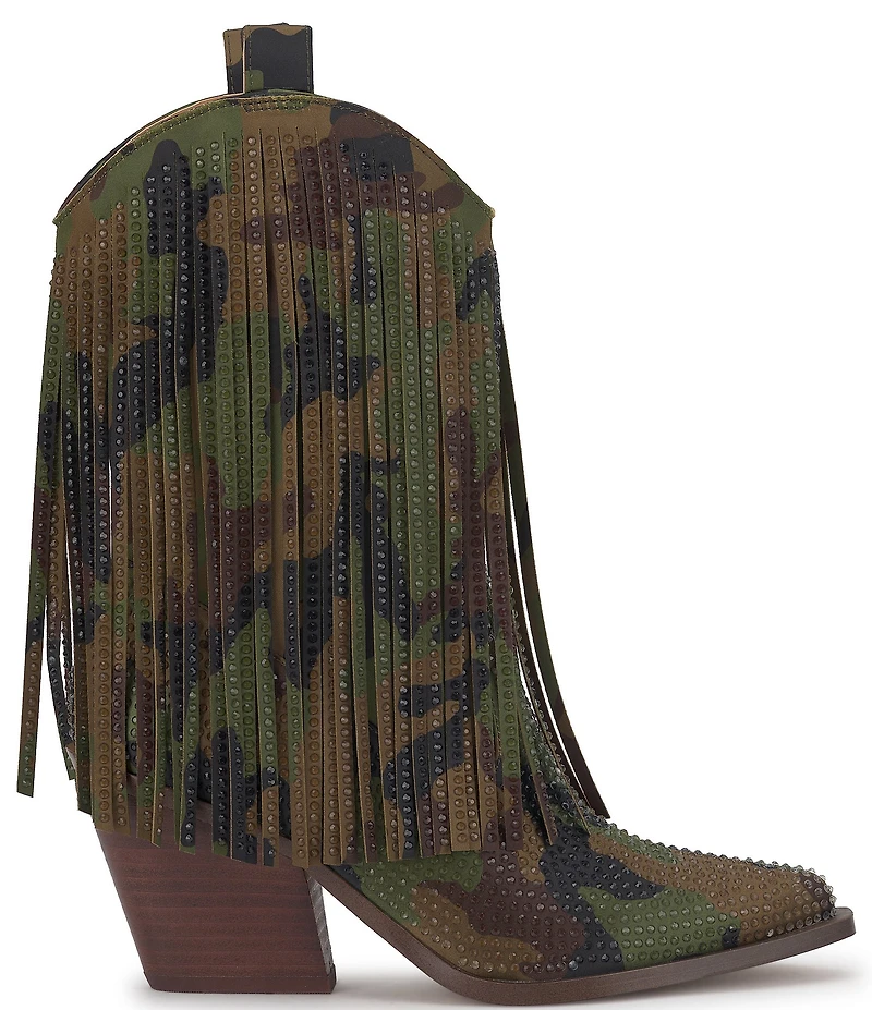 Jessica Simpson Paredisa Camouflage Rhinestone Fringe Western Booties