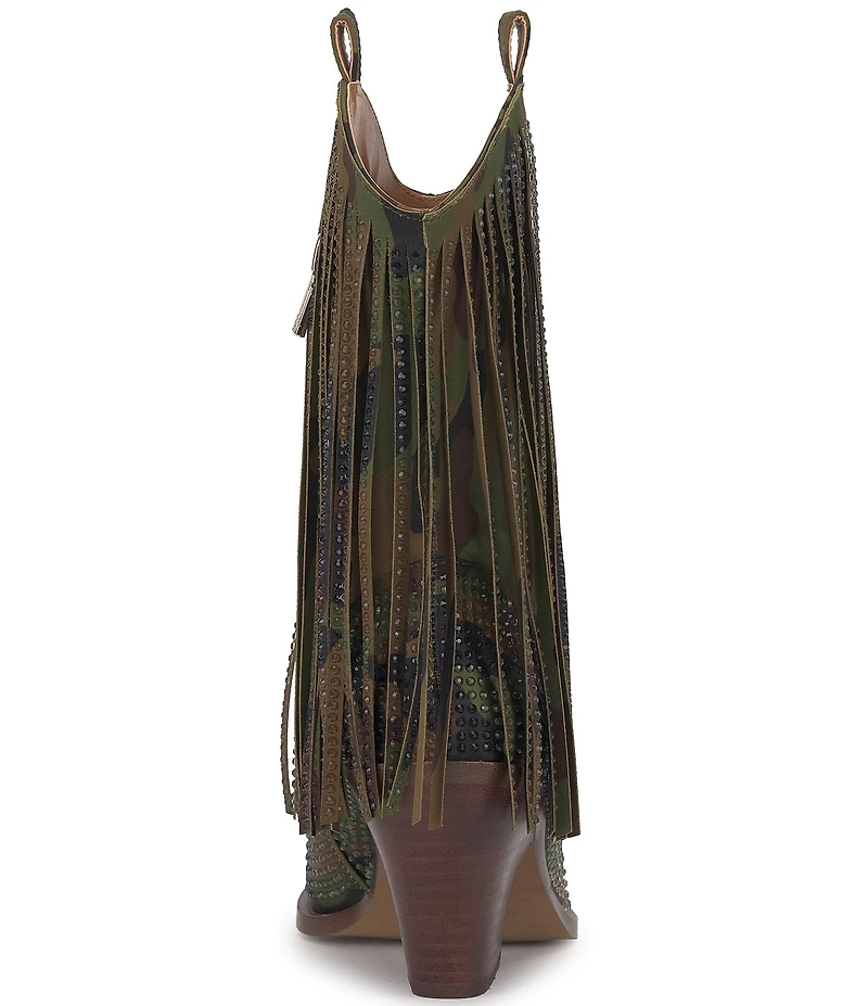 Jessica Simpson Paredisa Camouflage Rhinestone Fringe Western Booties