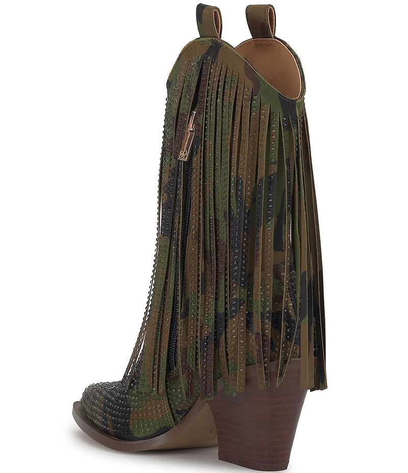 Jessica Simpson Paredisa Camouflage Rhinestone Fringe Western Booties