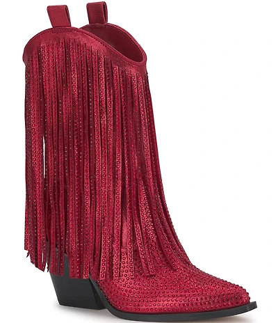 Jessica Simpson Paredisa Metallic Rhinestone Fringe Western Booties