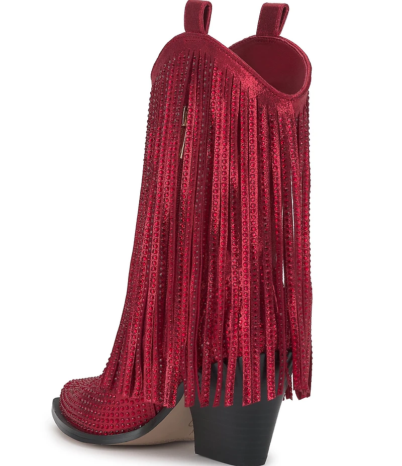 Jessica Simpson Paredisa Metallic Rhinestone Fringe Western Booties