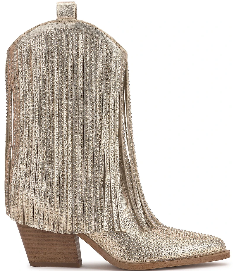 Jessica Simpson Paredisa Metallic Rhinestone Fringe Western Booties