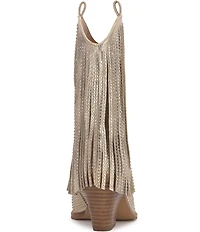 Jessica Simpson Paredisa Metallic Rhinestone Fringe Western Booties