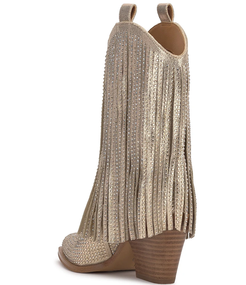 Jessica Simpson Paredisa Metallic Rhinestone Fringe Western Booties