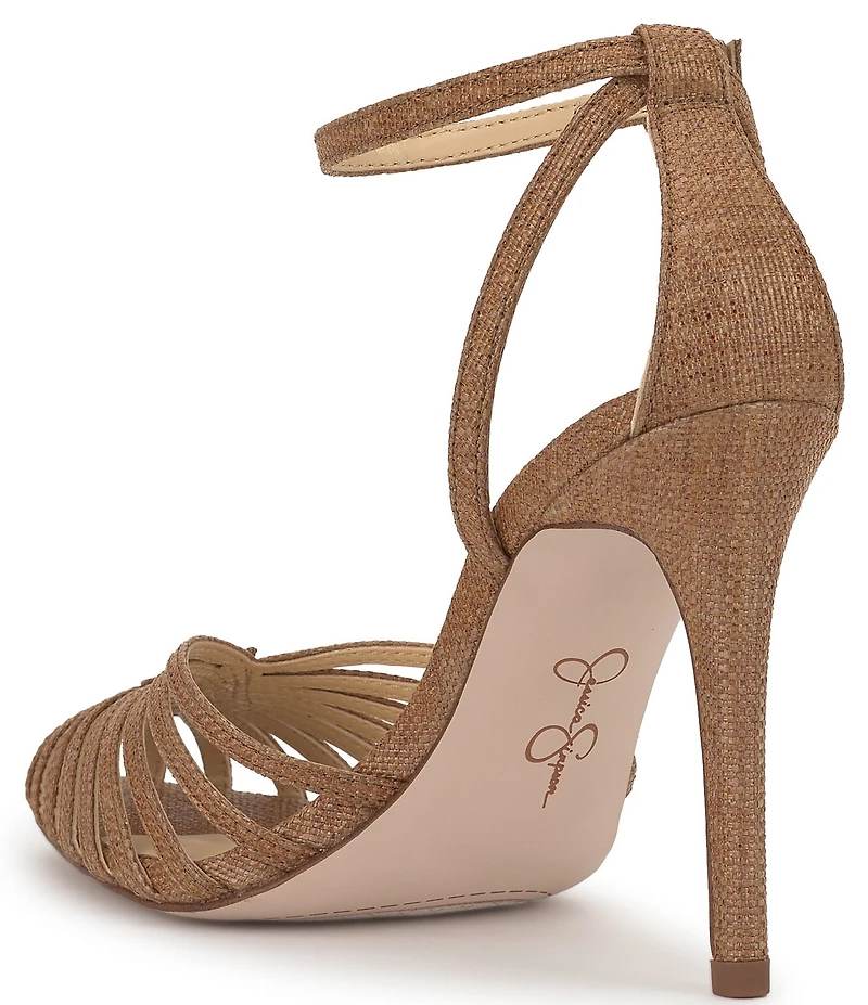 Jessica Simpson Paveri Raffia Strappy Caged Ankle Strap Pumps