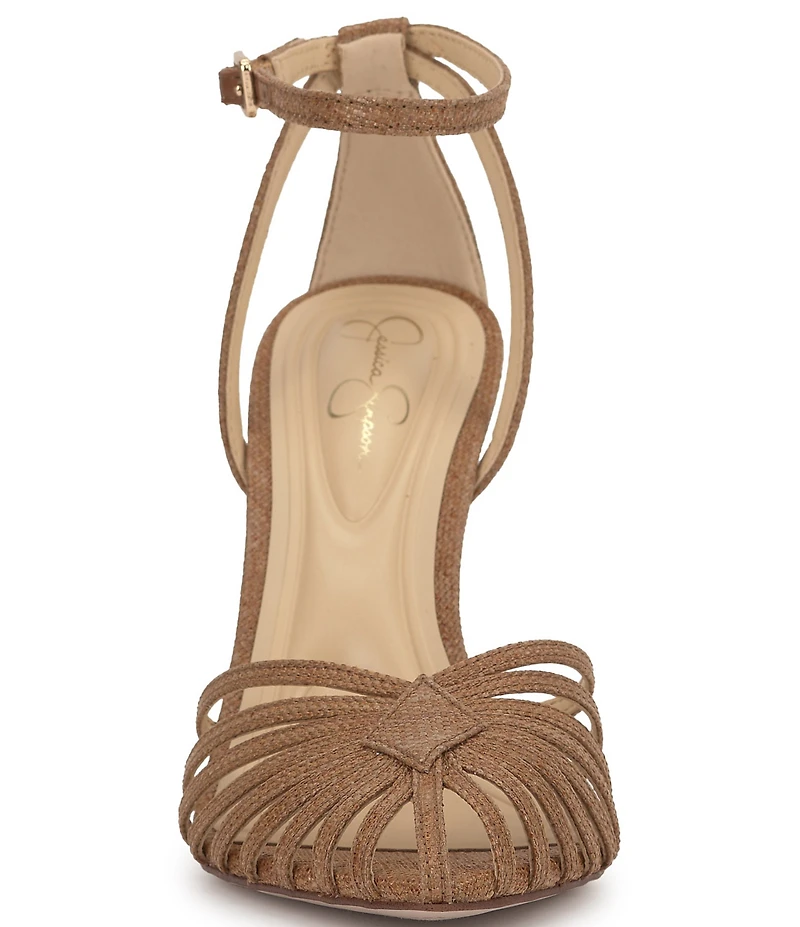 Jessica Simpson Paveri Raffia Strappy Caged Ankle Strap Pumps