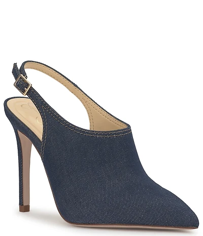 Jessica Simpson Pavie Denim Pointed Toe Stiletto Mules