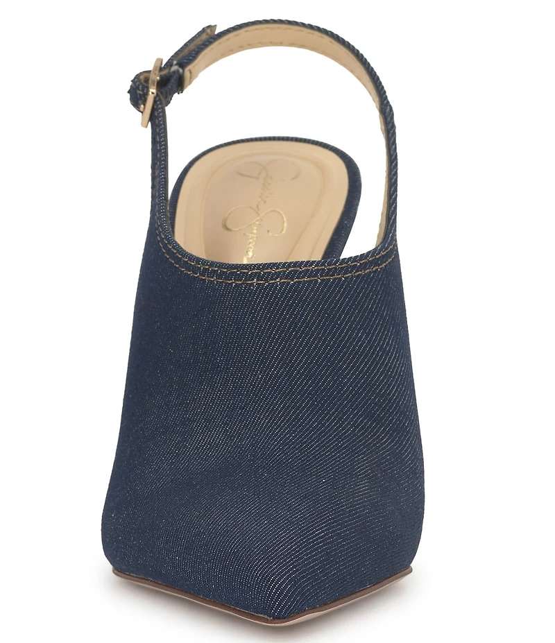 Jessica Simpson Pavie Denim Pointed Toe Stiletto Mules