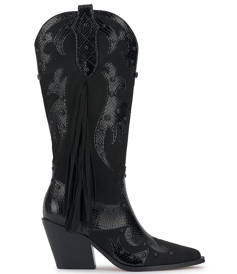 Jessica Simpson Piarin Snake Embossed Stud Fringe Western Boots