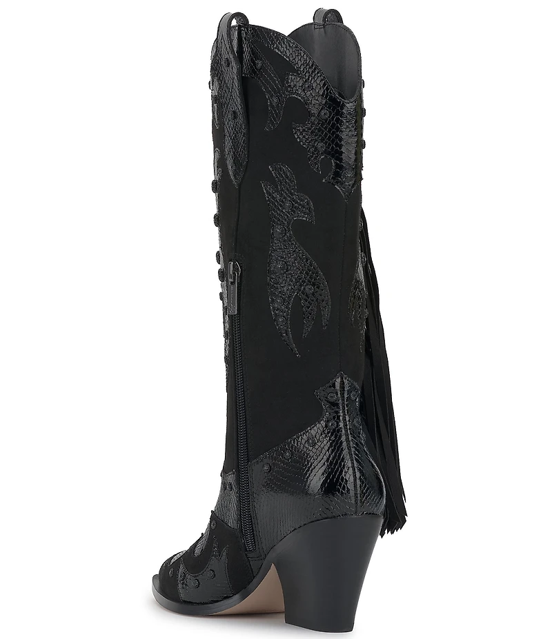 Jessica Simpson Piarin Snake Embossed Stud Fringe Western Boots