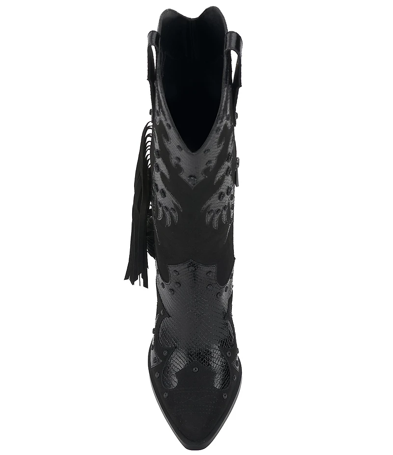 Jessica Simpson Piarin Snake Embossed Stud Fringe Western Boots