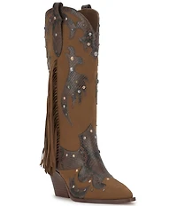Jessica Simpson Piarin Snake Embossed Stud Fringe Western Boots