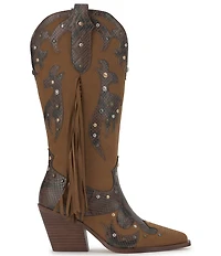 Jessica Simpson Piarin Snake Embossed Stud Fringe Western Boots