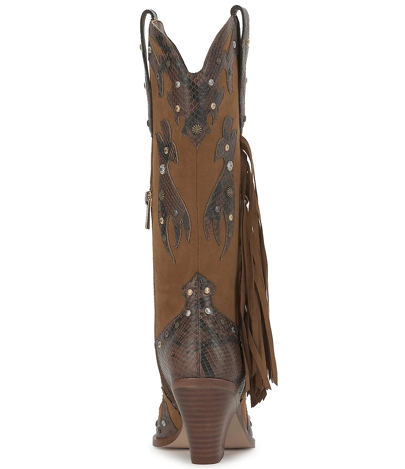 Jessica Simpson Piarin Snake Embossed Stud Fringe Western Boots