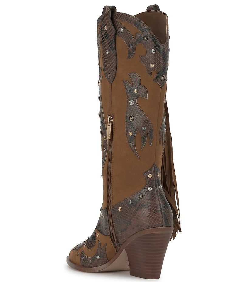 Jessica Simpson Piarin Snake Embossed Stud Fringe Western Boots